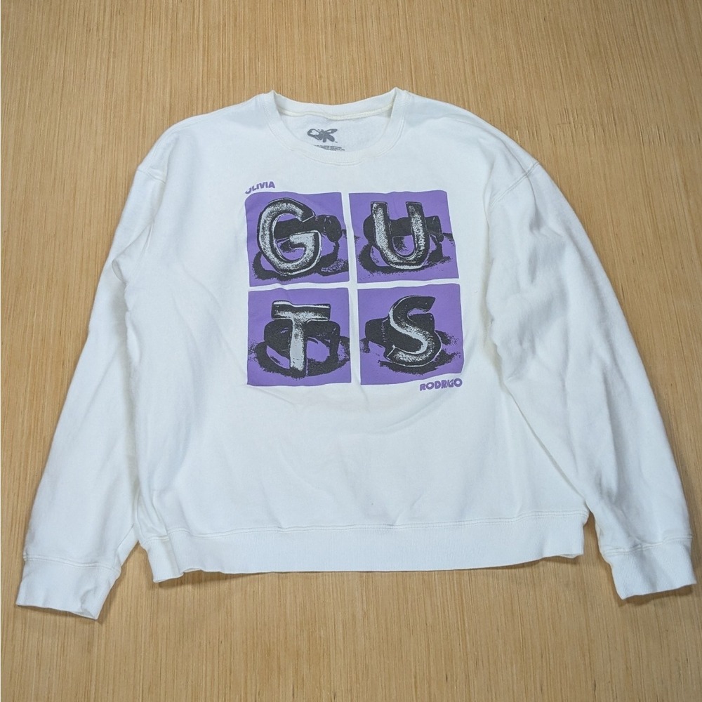 Olivia‎ Rodrigo GUTS Album White Crewneck Sweatshirt Women's XL Pop Music Merch